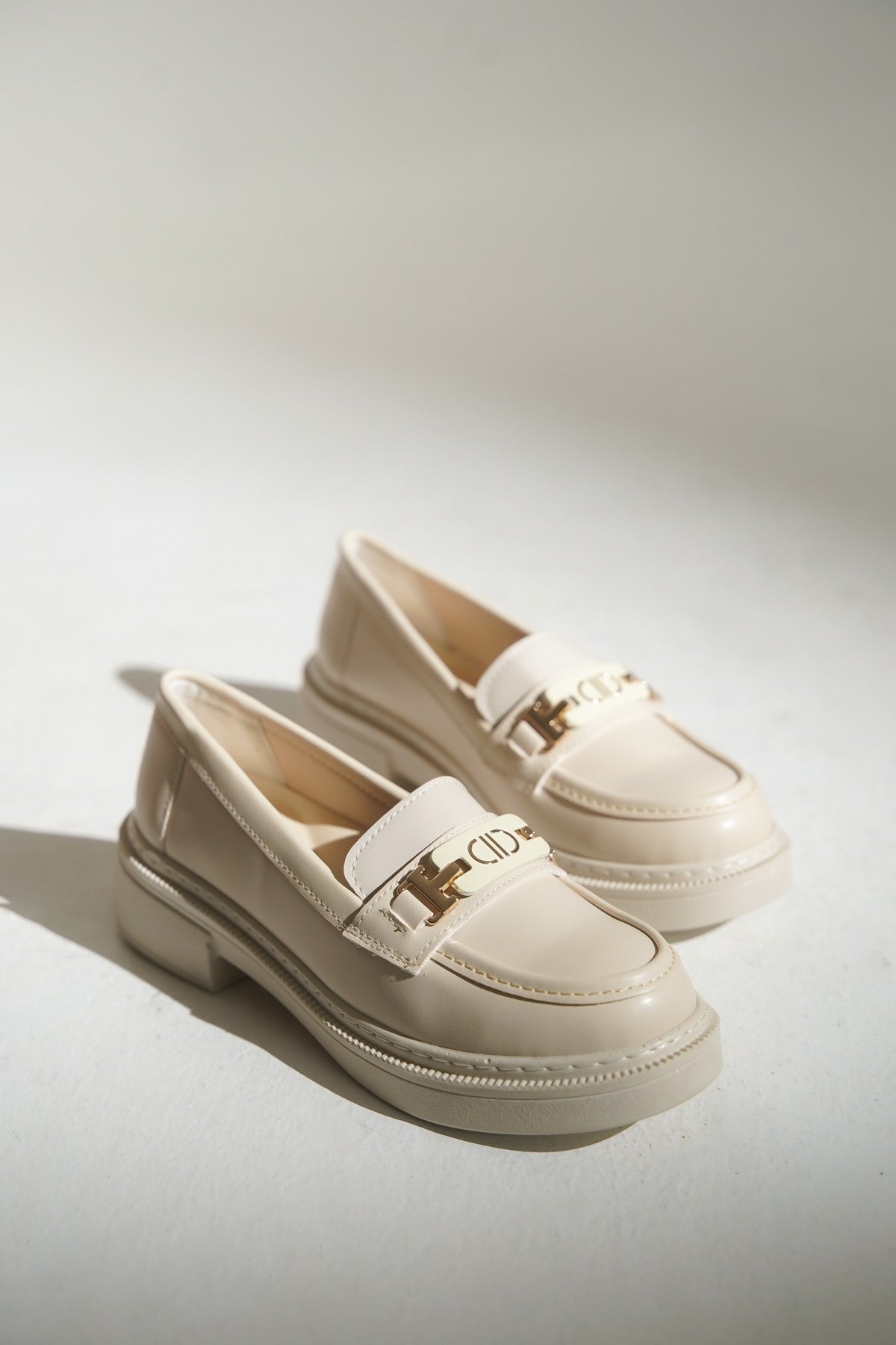 Bej Kadın Loafer Günlük Rahat Ayakkabı , Okul, Kolej Lise Ayakkabısı Makosen