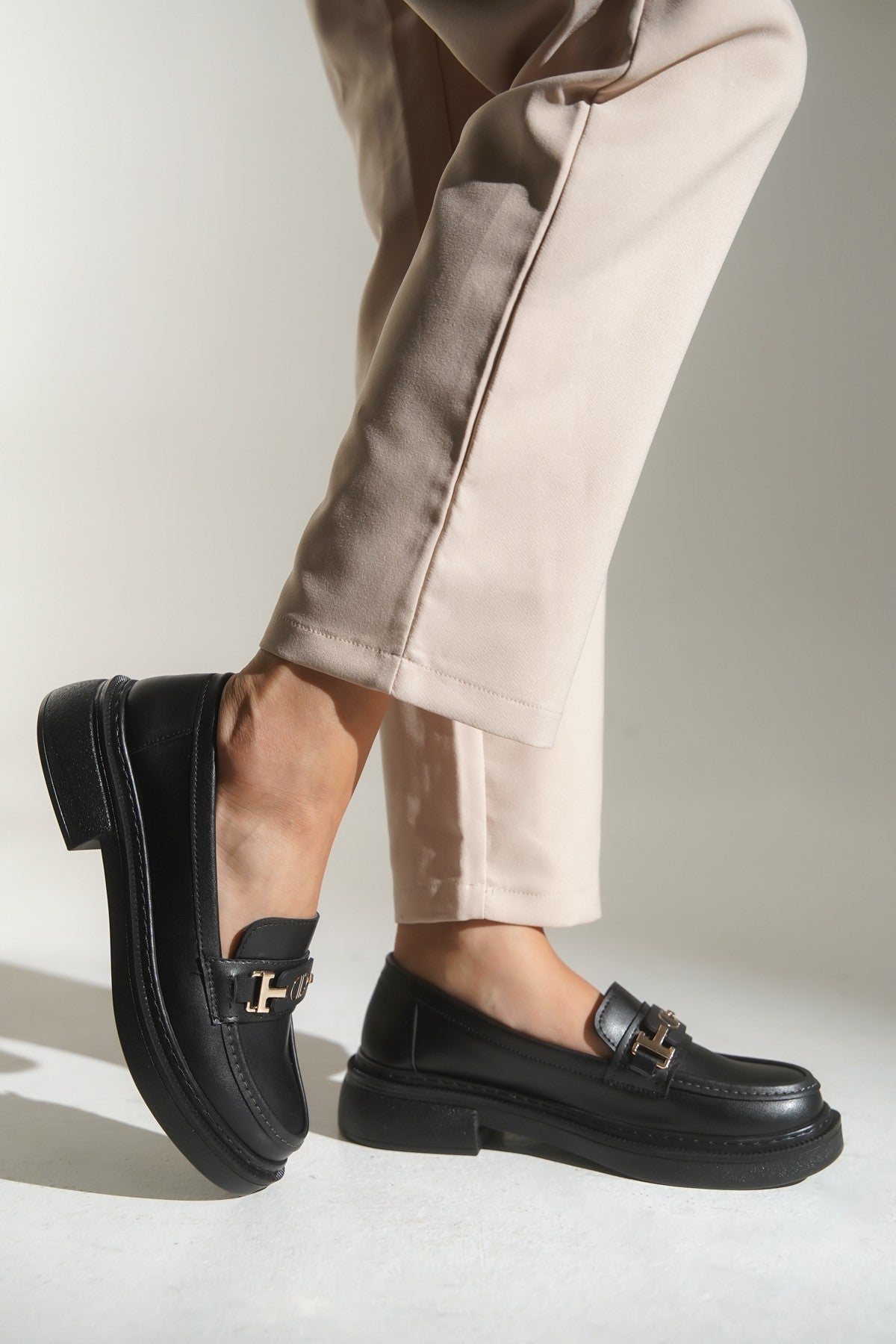 Siyah Kadın Loafer Günlük Rahat Ayakkabı , Okul, Kolej Lise Ayakkabısı Makosen