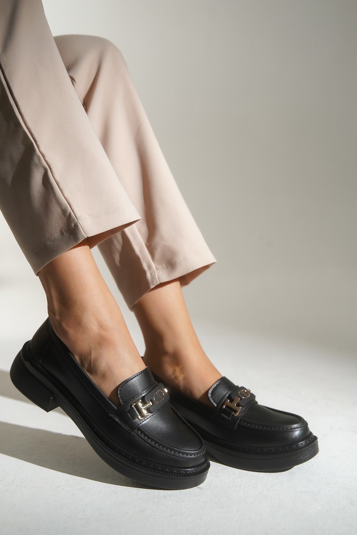 Siyah Kadın Loafer Günlük Rahat Ayakkabı , Okul, Kolej Lise Ayakkabısı Makosen