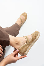 Altın Kadın Hasır Espadril Comfort Yumuşak Taban Ergonomik Rahat