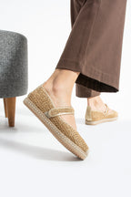 Altın Kadın Hasır Espadril Comfort Yumuşak Taban Ergonomik Rahat