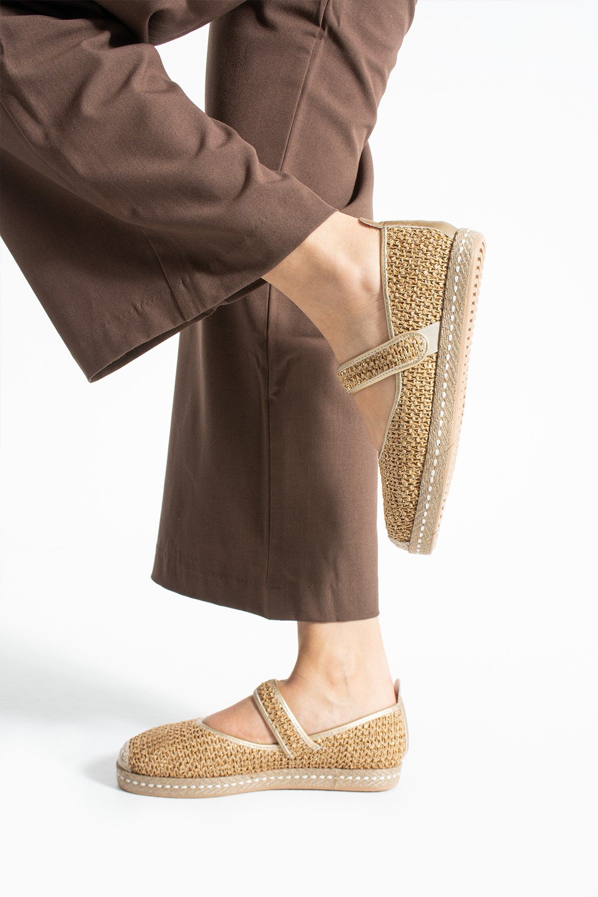Altın Kadın Hasır Espadril Comfort Yumuşak Taban Ergonomik Rahat