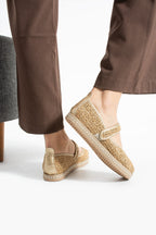Altın Kadın Hasır Espadril Comfort Yumuşak Taban Ergonomik Rahat