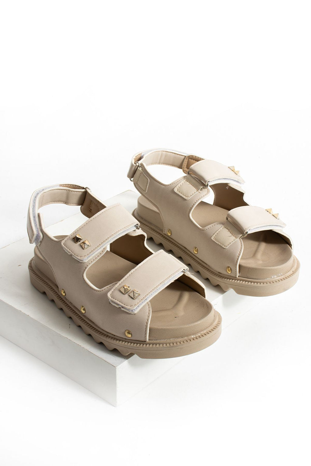 Bej Kadın Çift Tokalı Rahat Anatomik Comfort Ergonomik Flatform Sandalet