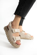 Bej Kadın Çift Tokalı Rahat Anatomik Comfort Ergonomik Flatform Sandalet