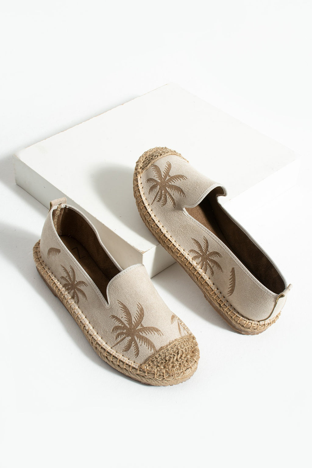 Bej Kadın Desenli Hasır Taban Espadril Rahat ve Ergonomik Ayakkabı