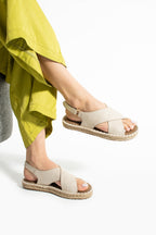 Bej Kadın Hasır Taban Anatomik Comfort Espadril Ergonomik Arka Cırtlı Günlük Sandalet