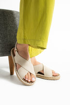 Bej Kadın Hasır Taban Anatomik Comfort Espadril Ergonomik Arka Cırtlı Günlük Sandalet