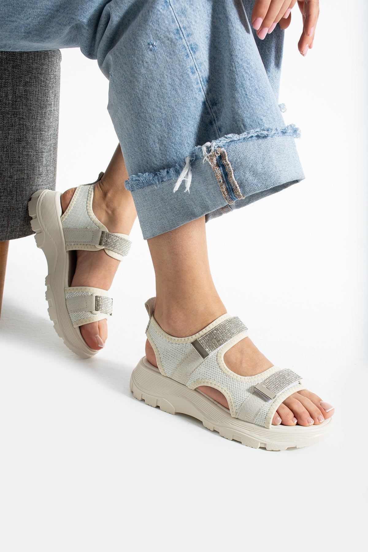 Bej Kadın Rahat Anatomik Comfort Ergonomik Sandalet Outdoor Sandalet
