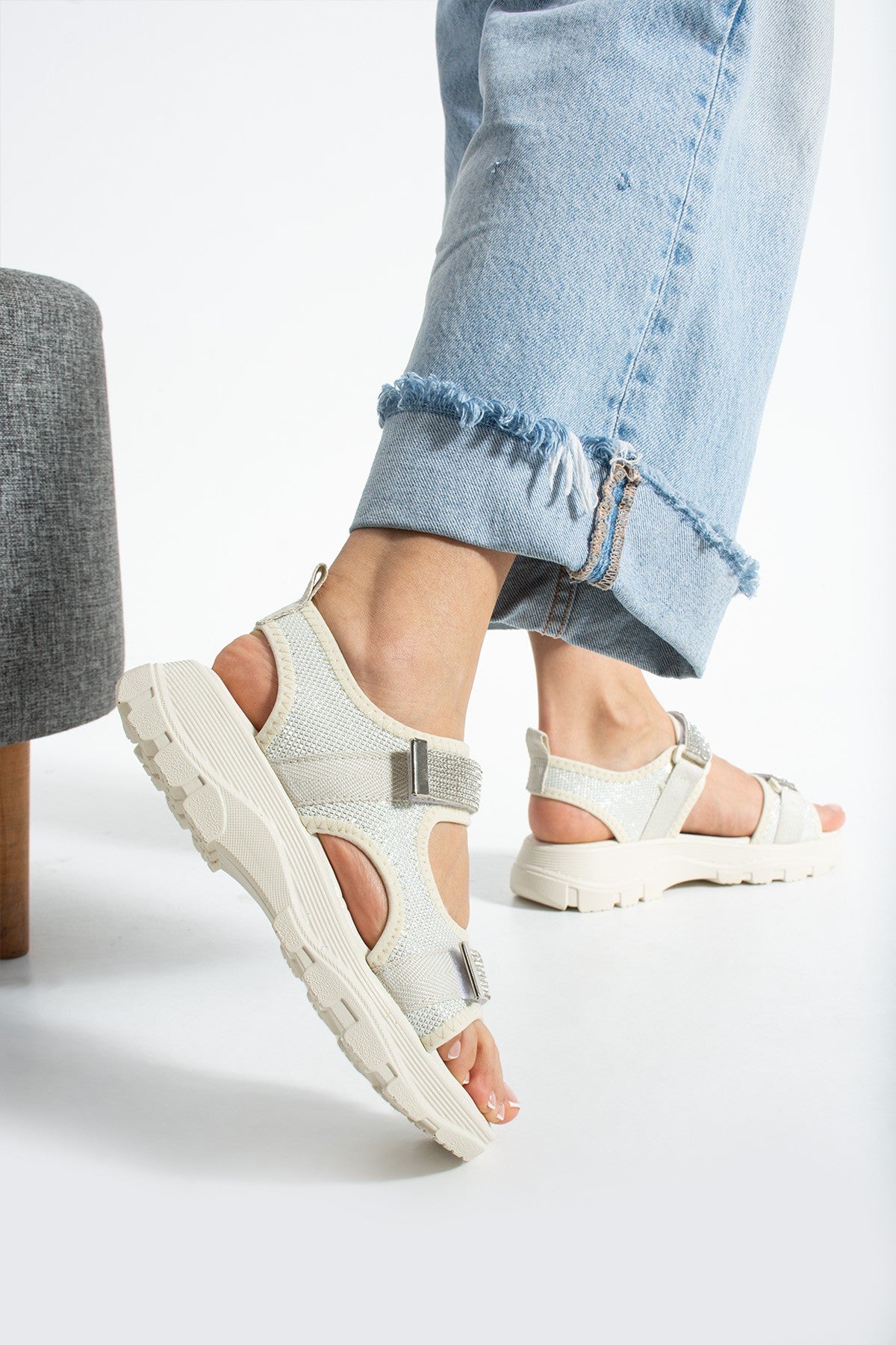 Bej Kadın Rahat Anatomik Comfort Ergonomik Sandalet Outdoor Sandalet