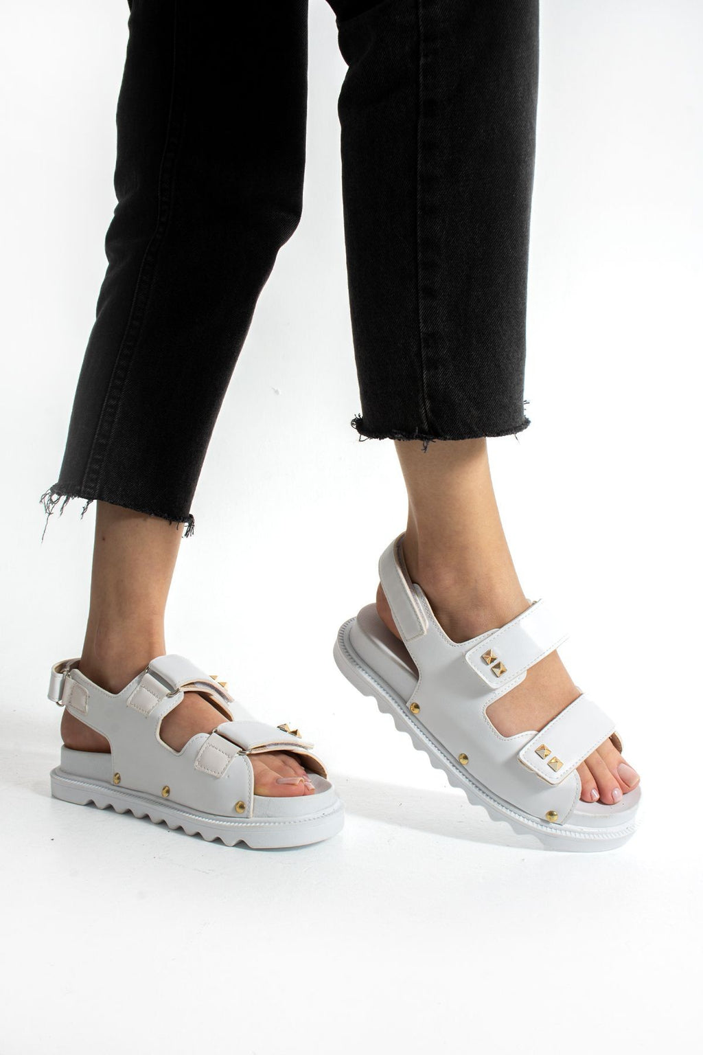 Beyaz Kadın Çift Tokalı Rahat Anatomik Comfort Ergonomik Flatform Sandalet