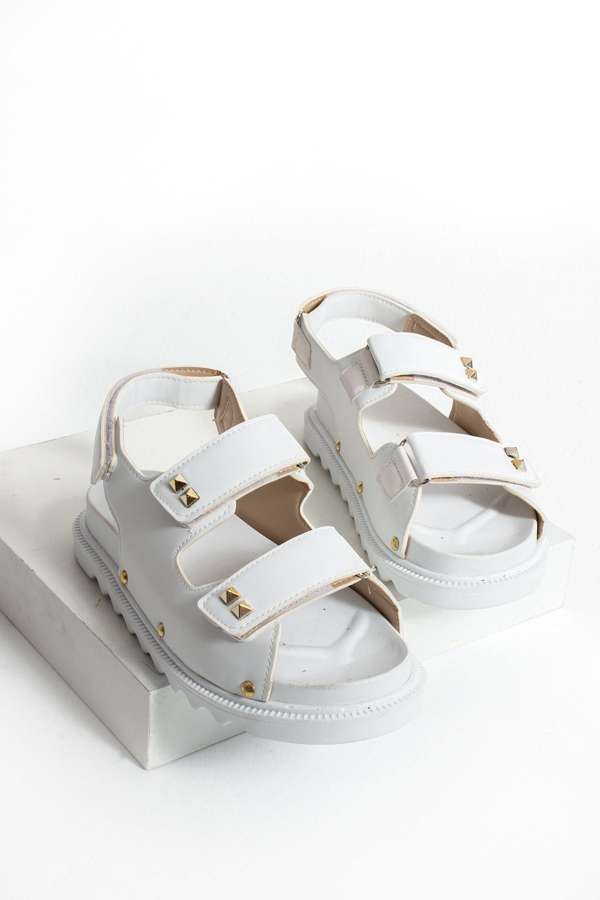 Beyaz Kadın Çift Tokalı Rahat Anatomik Comfort Ergonomik Flatform Sandalet