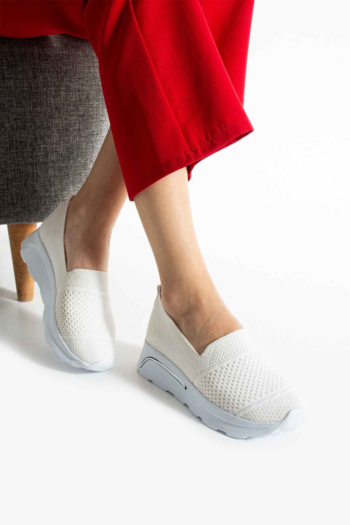 Beyaz Triko Rahat Spor Ayakkabı Comfort Yumuşak Tabanlı Snekaer