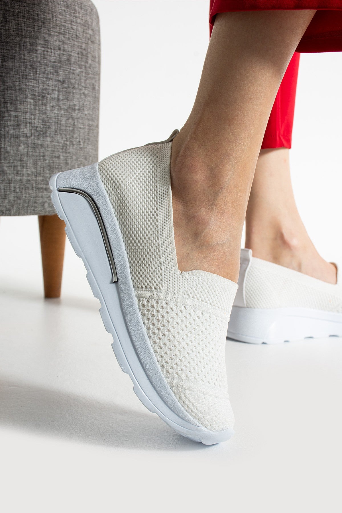 Beyaz Triko Rahat Spor Ayakkabı Comfort Yumuşak Tabanlı Snekaer