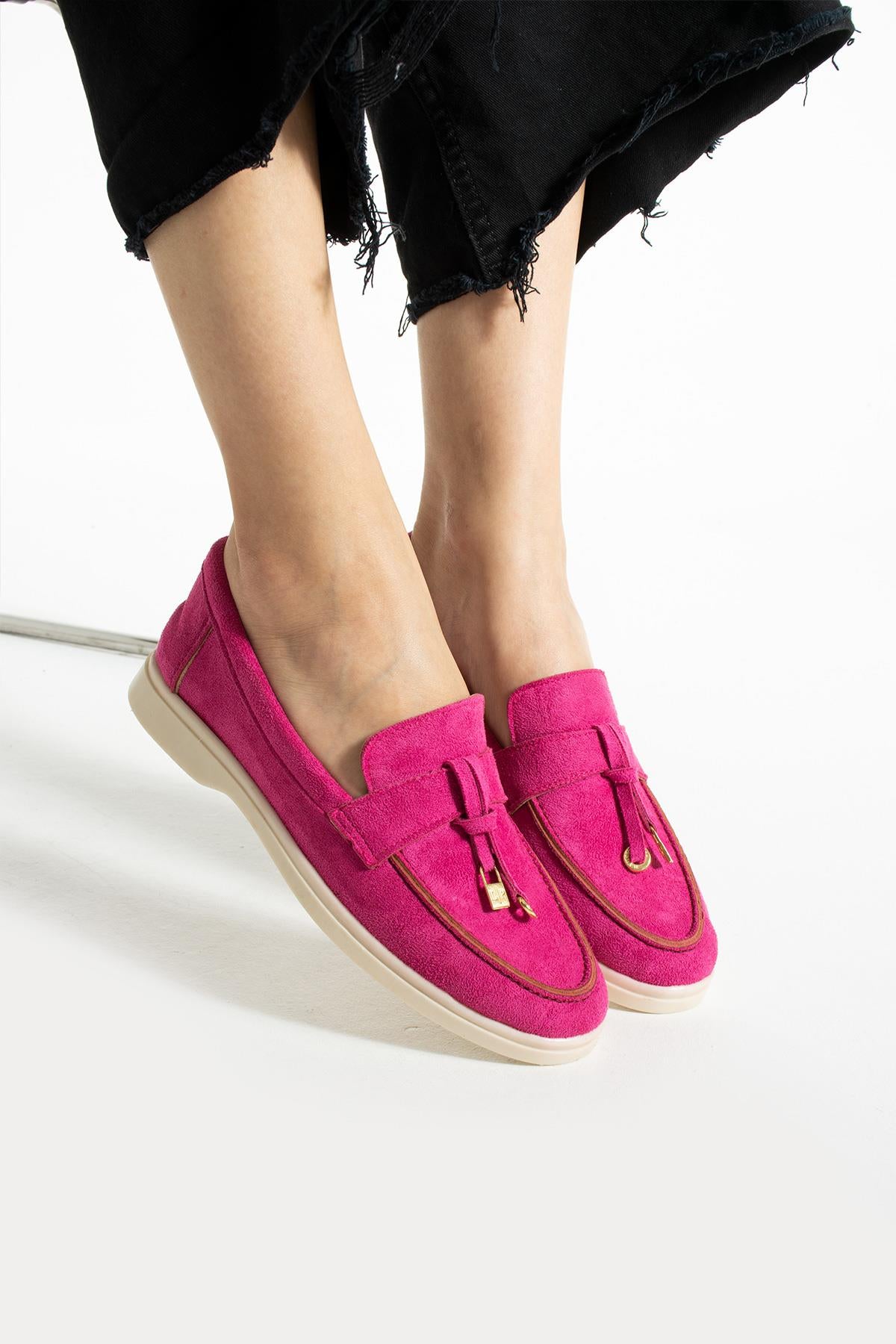 Fuşya Kadın Günlük Loafer Ayakkabı Rahat ve Ergonomik (Kalıp Küçük)