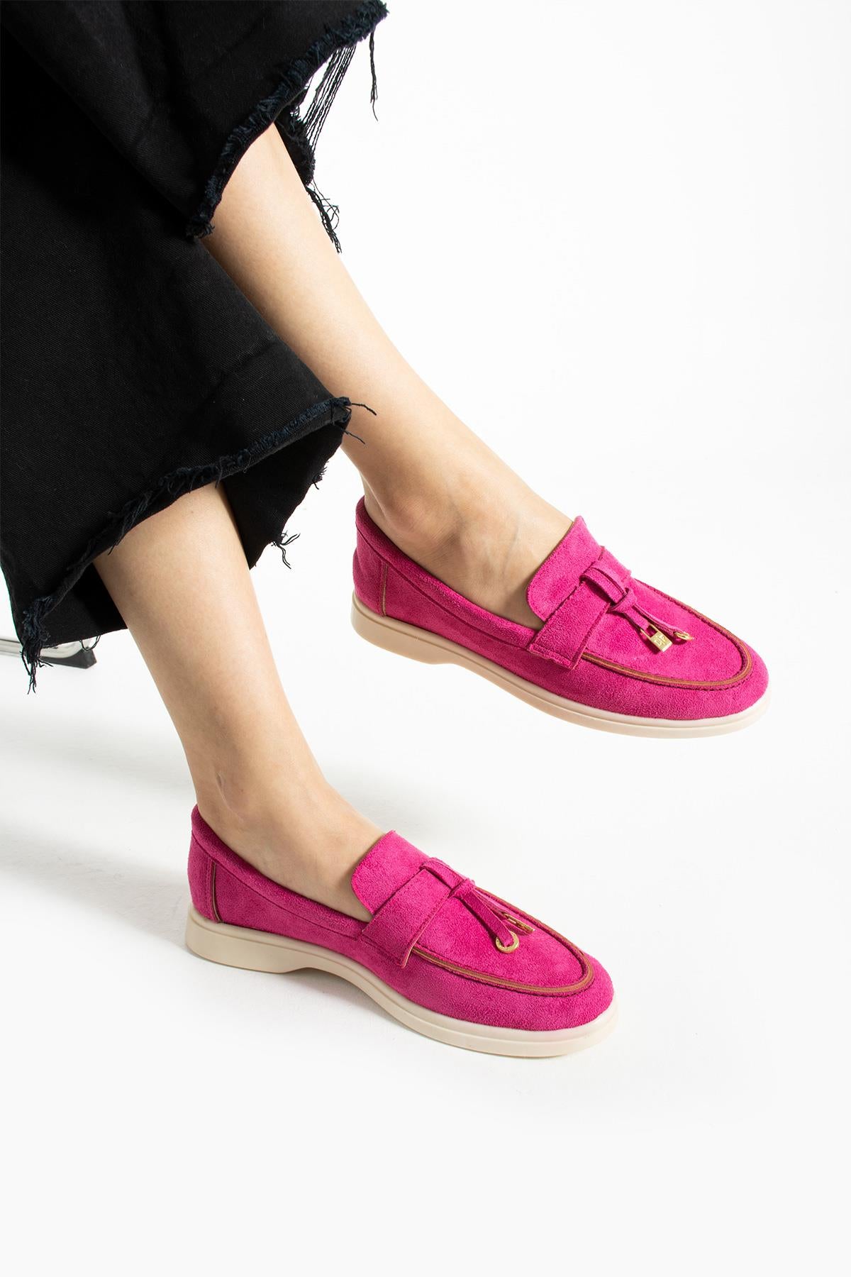 Fuşya Kadın Günlük Loafer Ayakkabı Rahat ve Ergonomik (Kalıp Küçük)