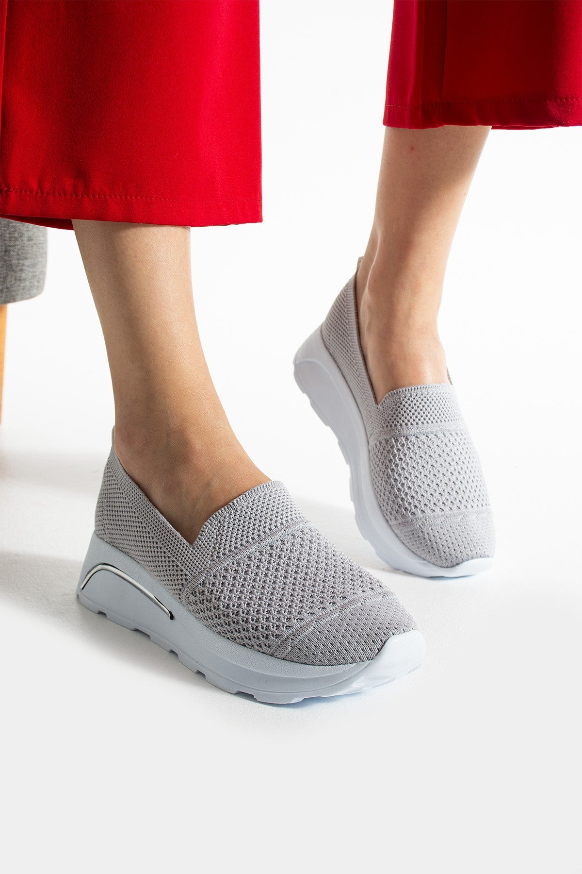 Gri Triko Rahat Spor Ayakkabı Comfort Yumuşak Tabanlı Snekaer