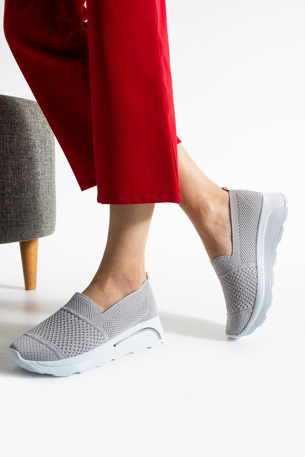 Gri Triko Rahat Spor Ayakkabı Comfort Yumuşak Tabanlı Snekaer