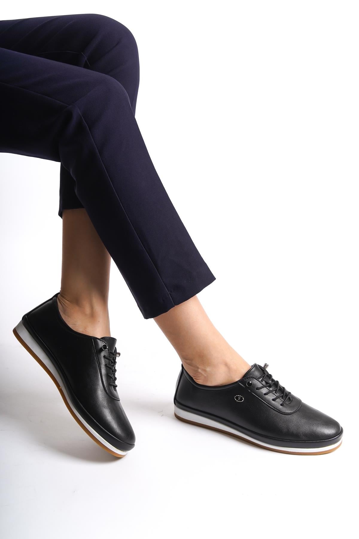 Kadın Bağcıklı Deri Ayakkabı Casual Rahat Ergonomik