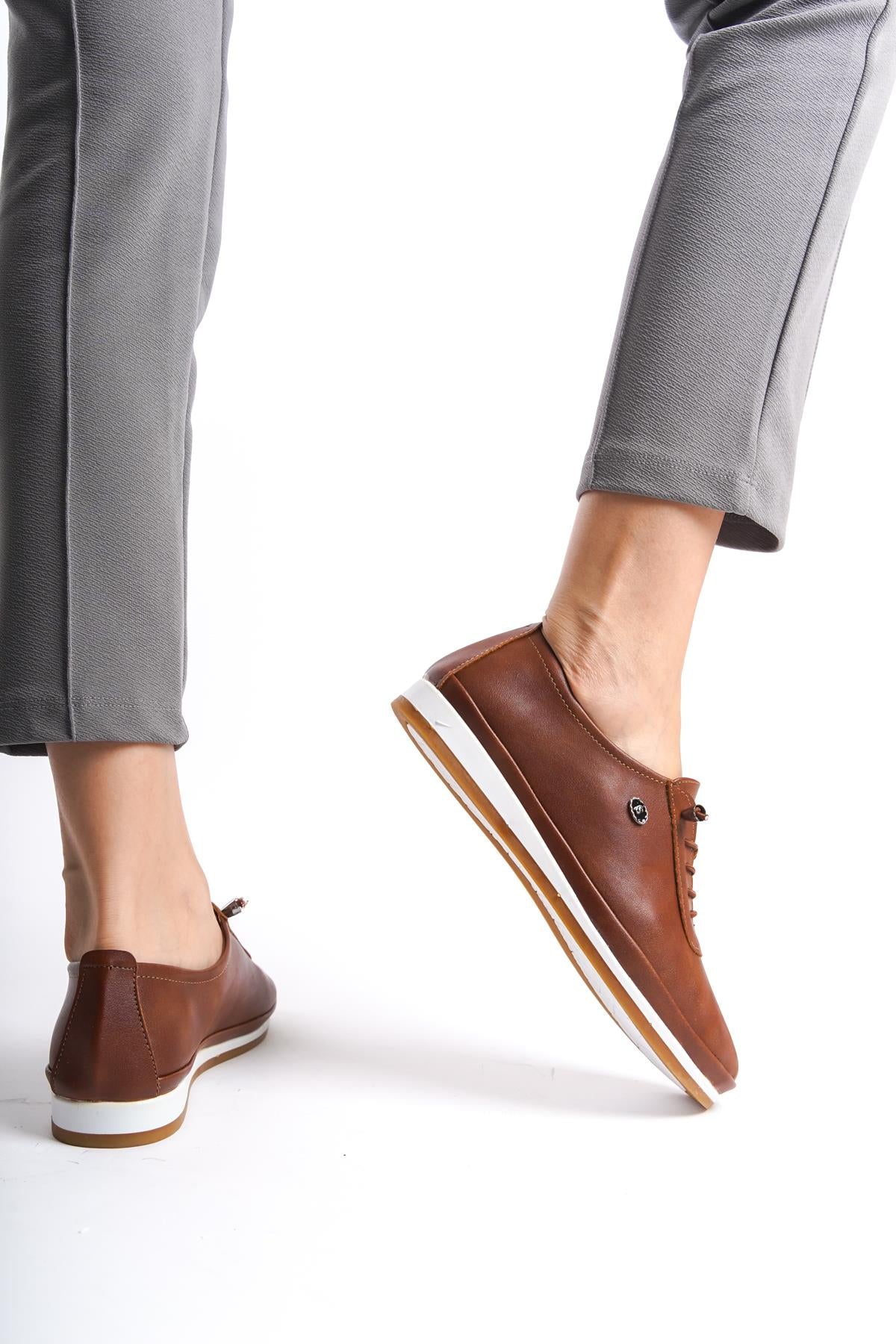 Kadın Bağcıklı Deri Ayakkabı Casual Rahat Ergonomik