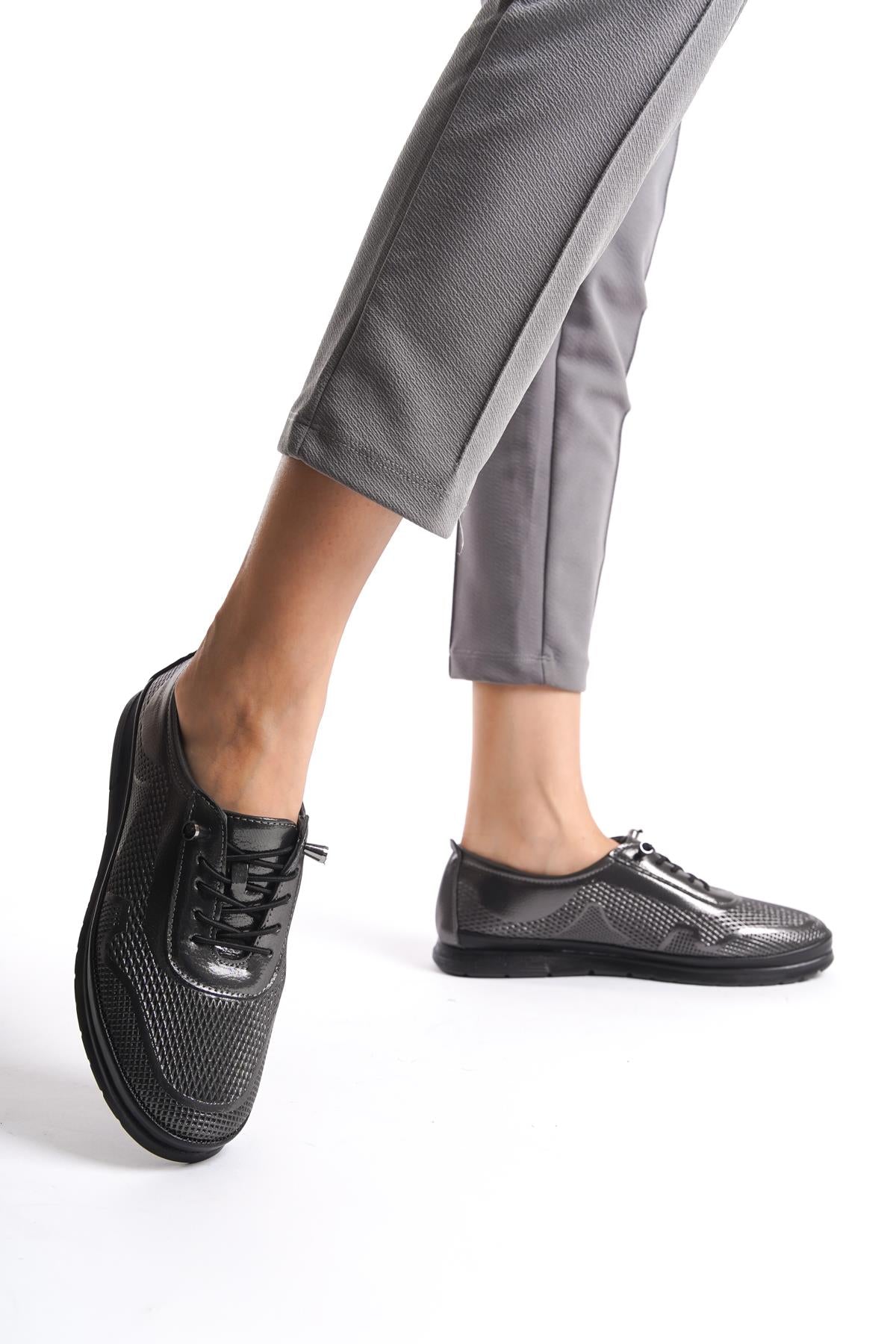 Kadın Bağcıklı Deri Günlük Ayakkabı Rahat Casual Ergonomik Taban Yumuşak ve Hafif