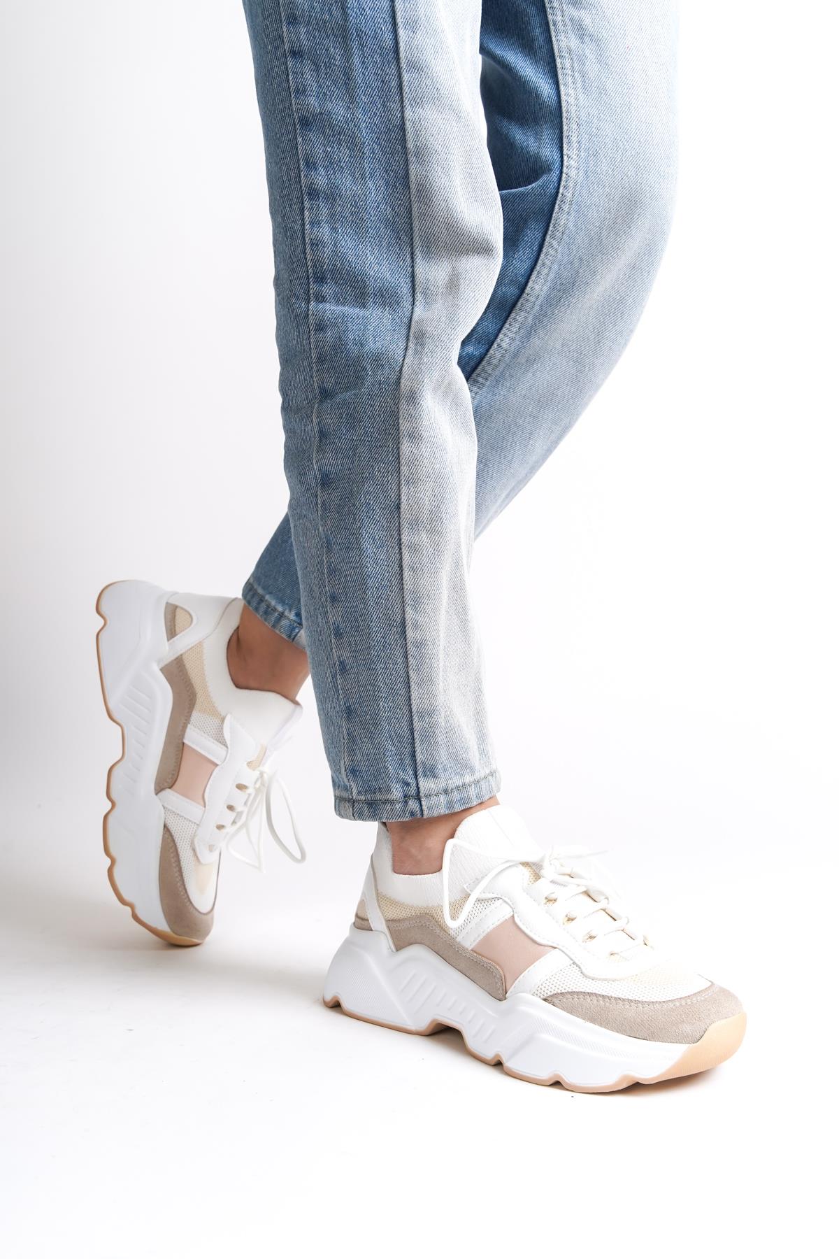 Kadın Bağcıklı Rahat Yüksek Taban Spor Ayakkabı Şık Tarz ve Moda (5cm)