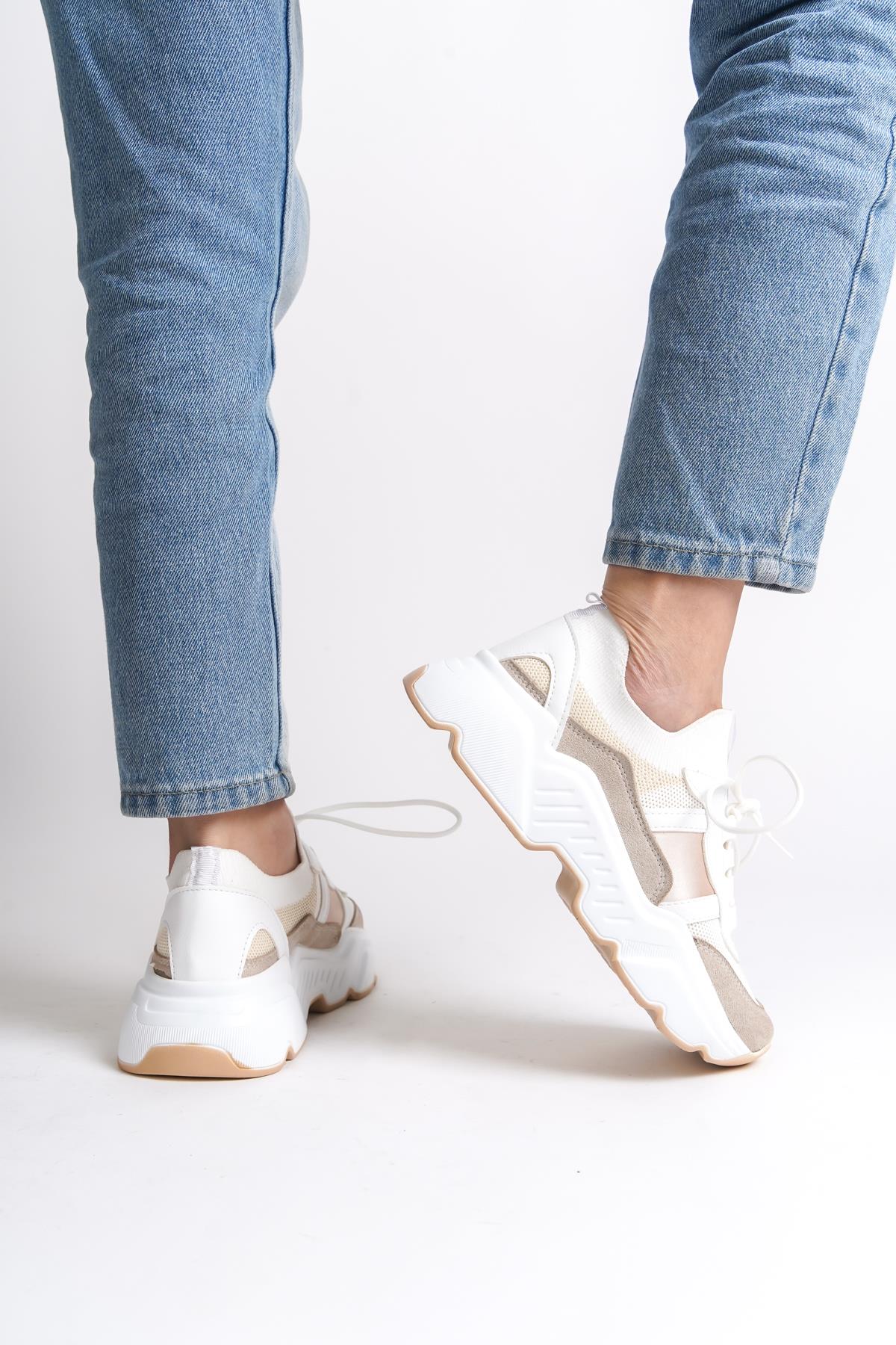 Kadın Bağcıklı Rahat Yüksek Taban Spor Ayakkabı Şık Tarz ve Moda (5cm)