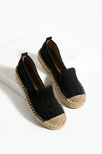 Siyah Kadın Desenli Hasır Taban Espadril Rahat ve Ergonomik Ayakkabı