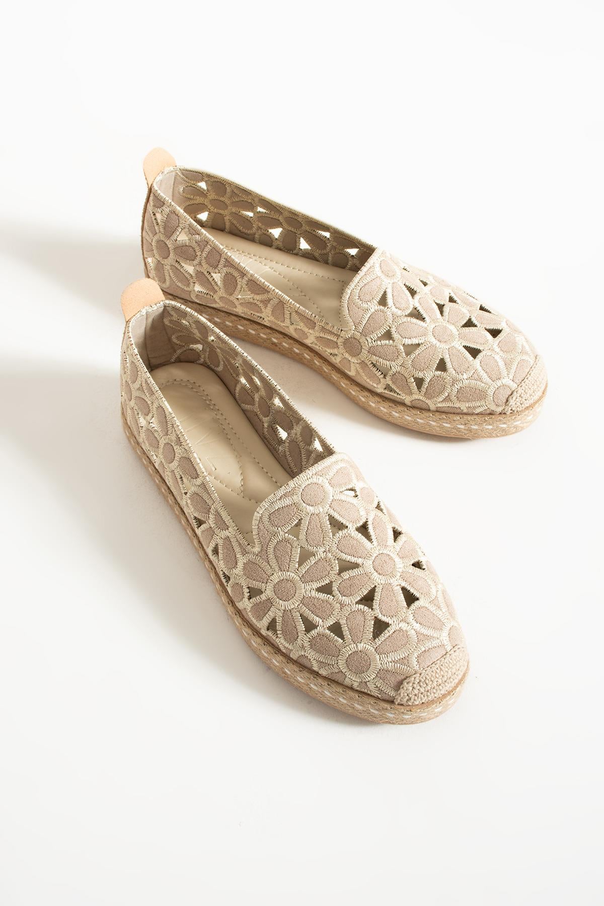 Kadın Desenli Süet Espadril Ayakkabı Rahat ve Ergonomik