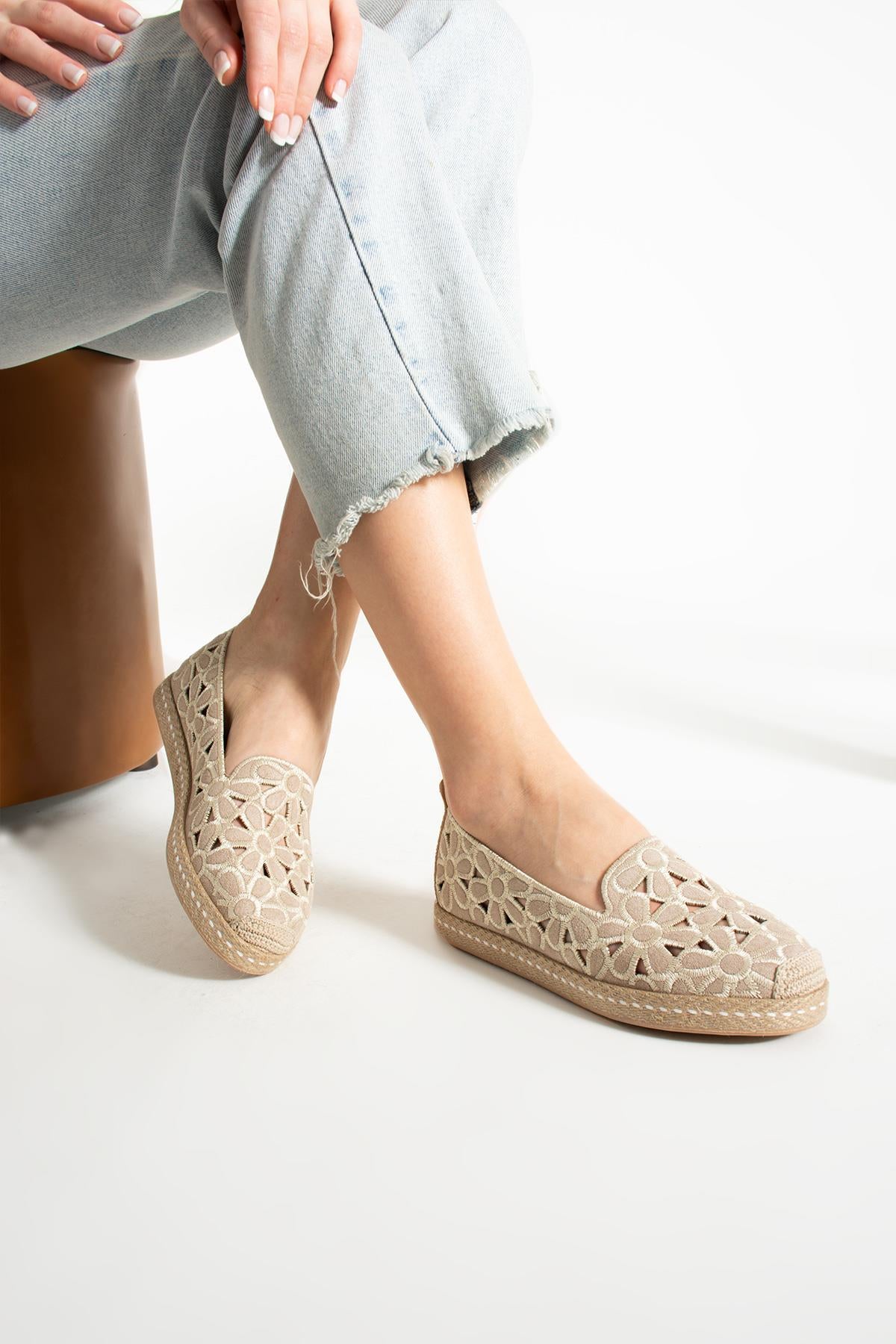Kadın Desenli Süet Espadril Ayakkabı Rahat ve Ergonomik