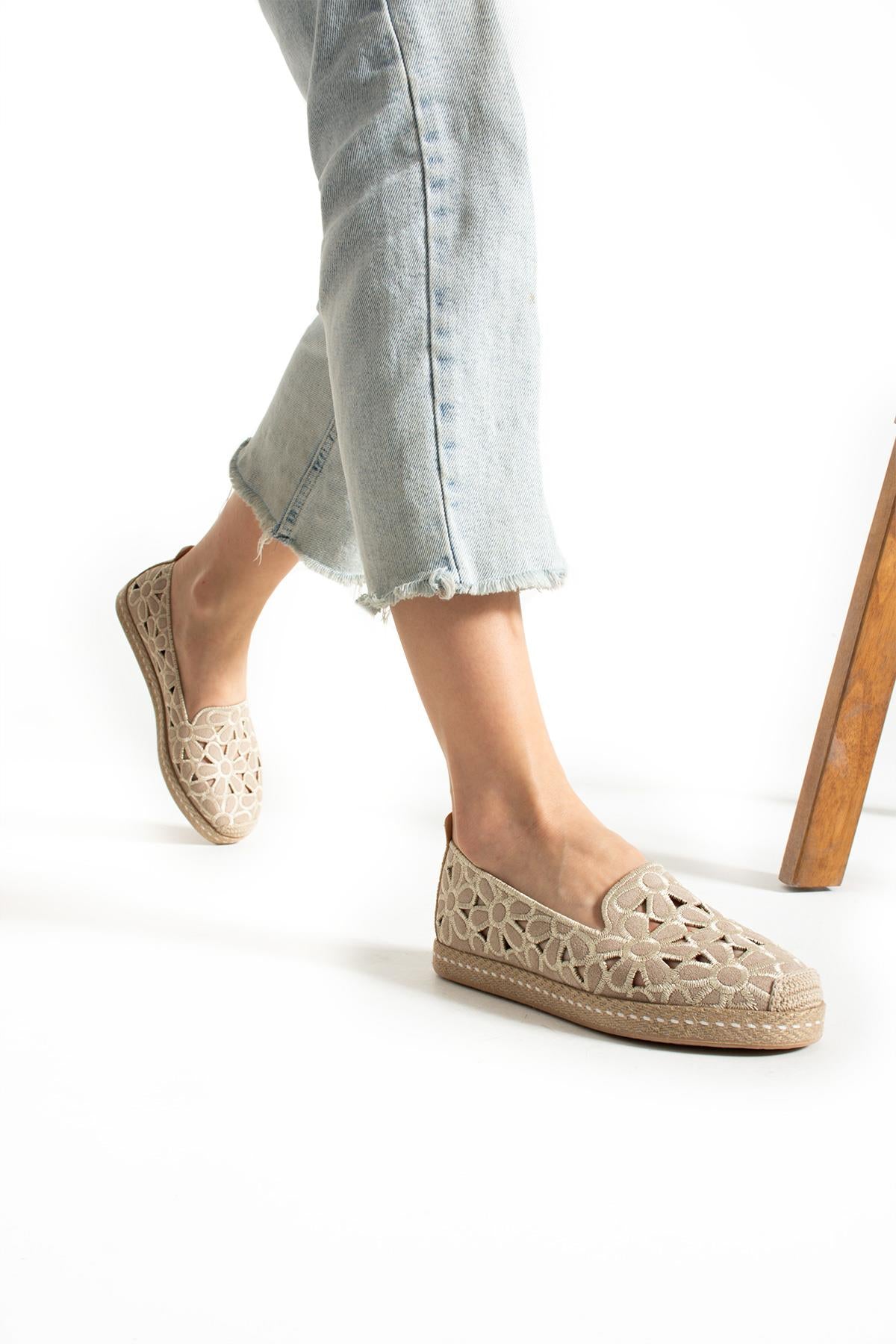 Kadın Desenli Süet Espadril Ayakkabı Rahat ve Ergonomik