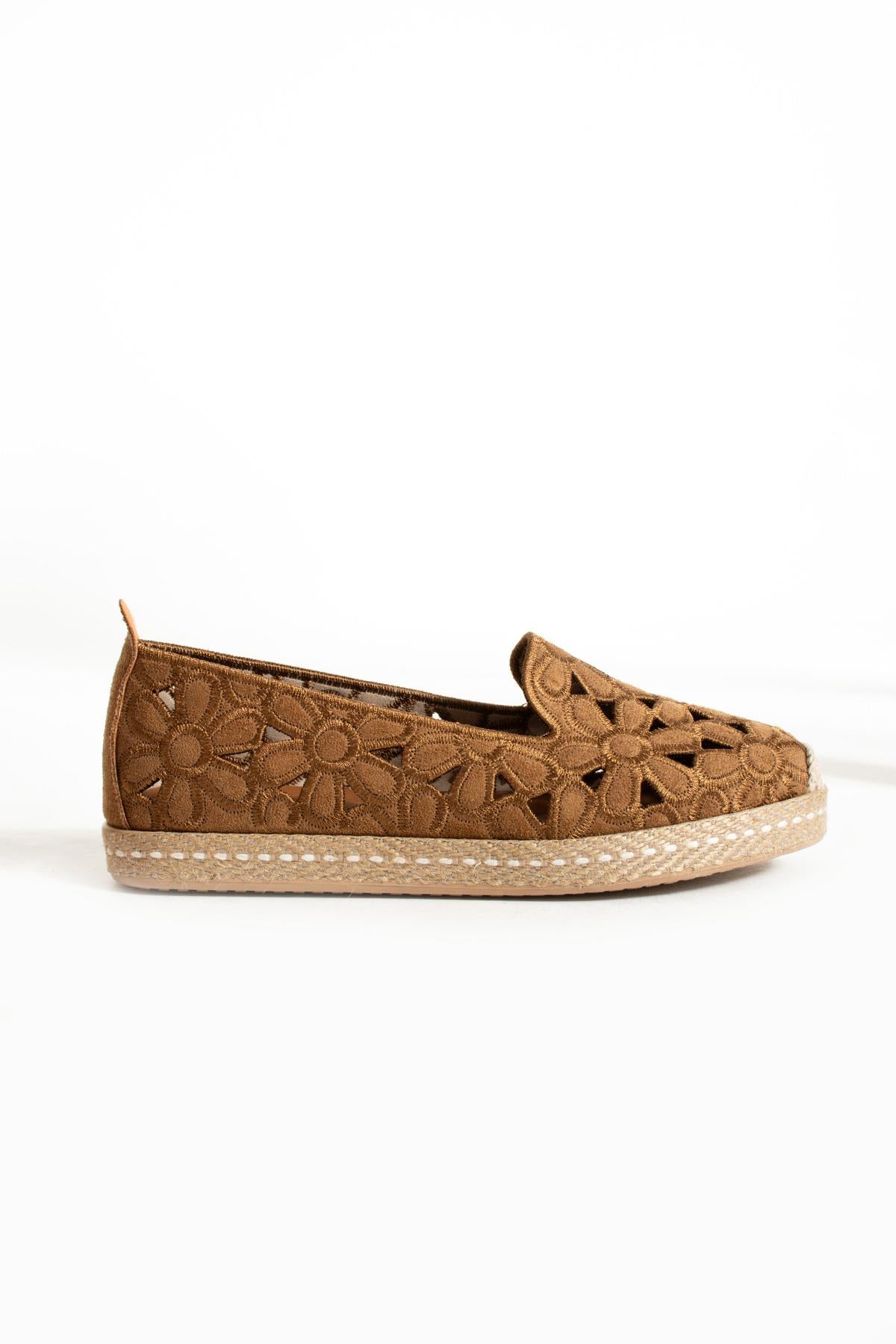Kadın Desenli Süet Espadril Ayakkabı Rahat ve Ergonomik