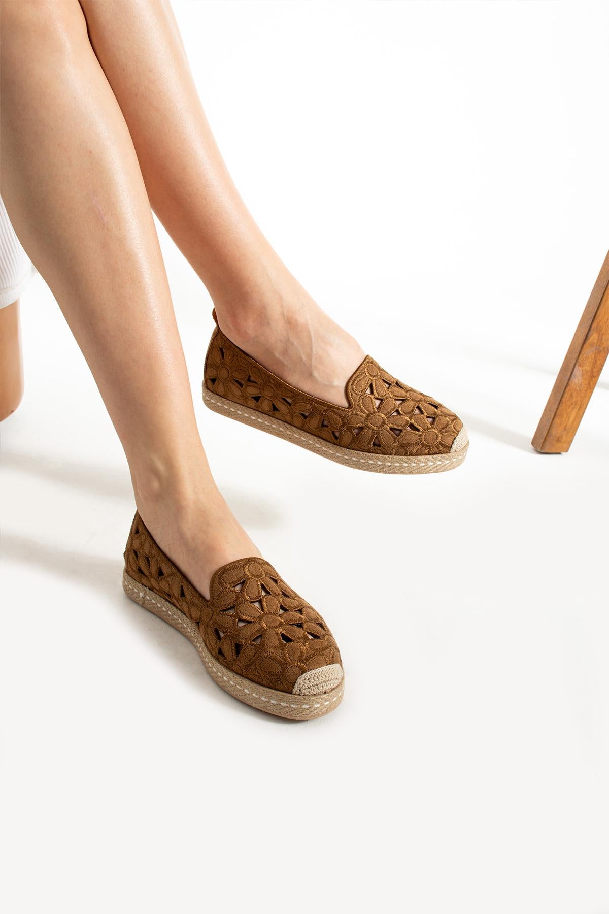Kadın Desenli Süet Espadril Ayakkabı Rahat ve Ergonomik