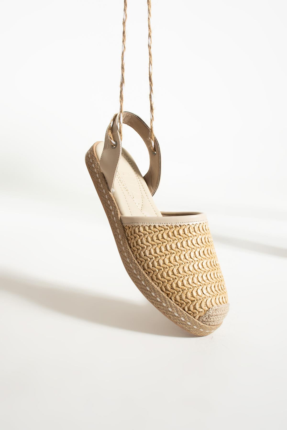 Kadın Hasır Taban Bilekten Bağlamalı Espadril Rahat ve Ergonomik Ayakkabı