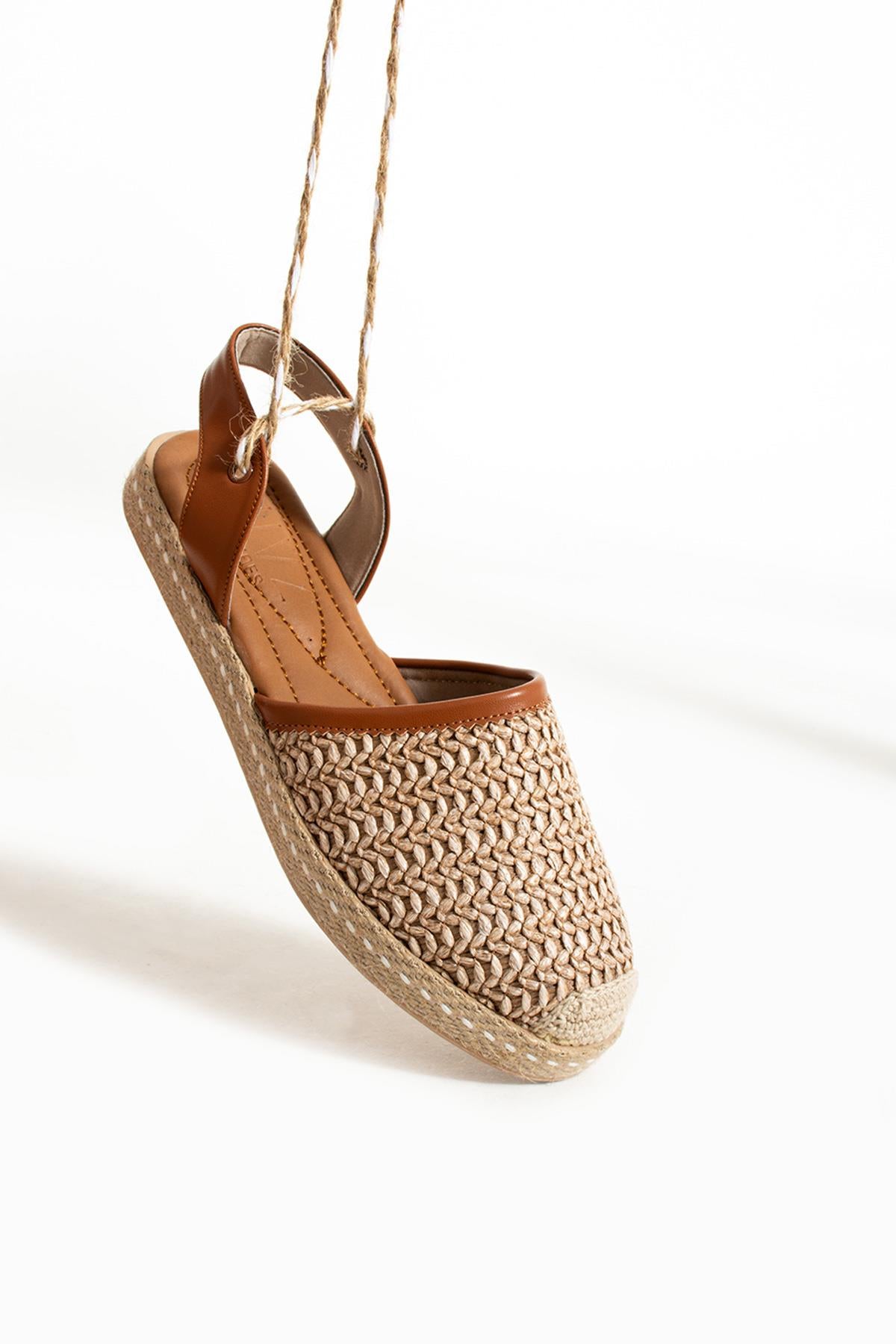 Kadın Hasır Taban Bilekten Bağlamalı Espadril Rahat ve Ergonomik Ayakkabı