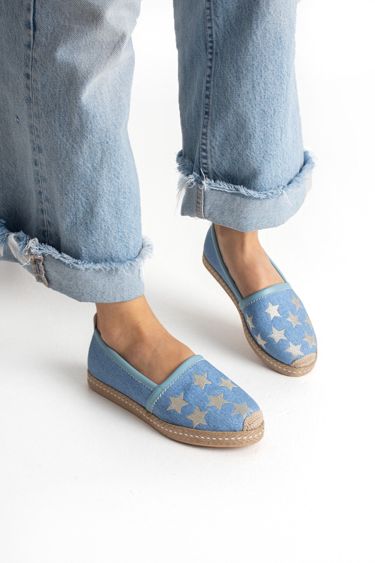 Mavi Kadın Hasır Taban Yıldız Detaylı Espadril Rahat ve Ergonomik Ayakkabı