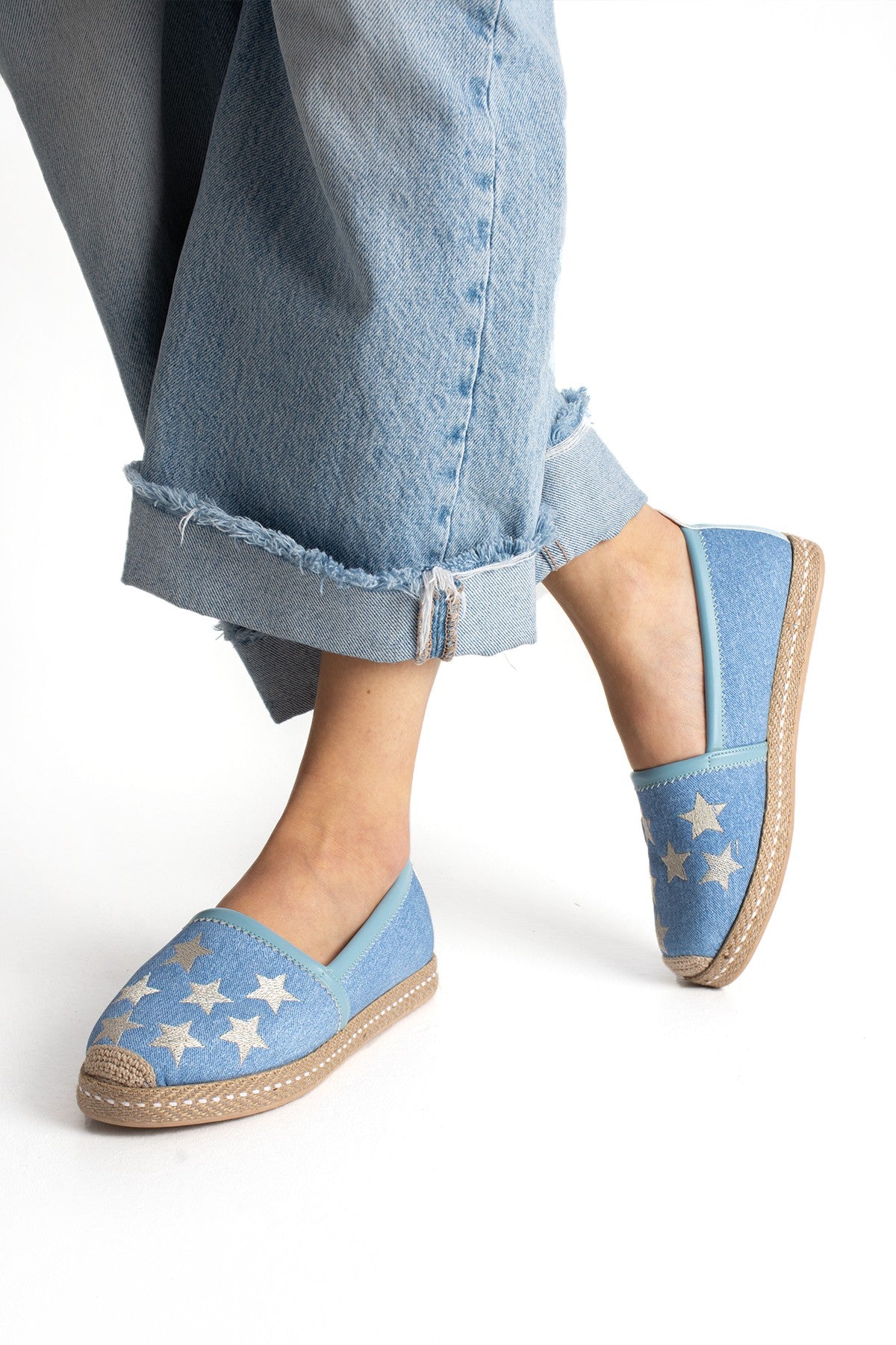 Mavi Kadın Hasır Taban Yıldız Detaylı Espadril Rahat ve Ergonomik Ayakkabı