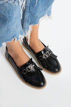 Siyah Kadın Loafer Püsküllü Günlük Rahat Ergonomik Ayakkabı