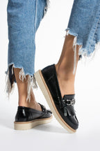 Siyah Kadın Loafer Püsküllü Günlük Rahat Ergonomik Ayakkabı