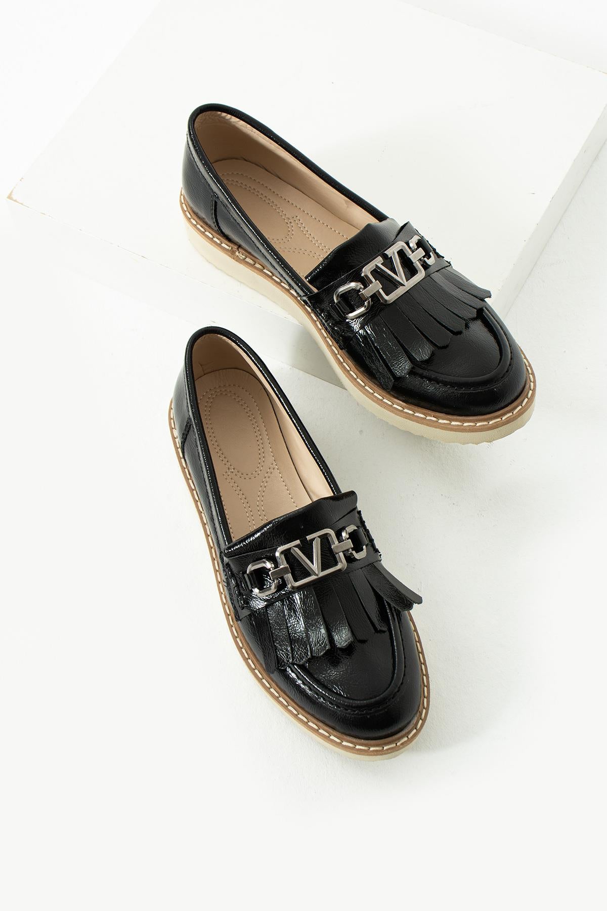 Siyah Kadın Loafer Püsküllü Günlük Rahat Ergonomik Ayakkabı