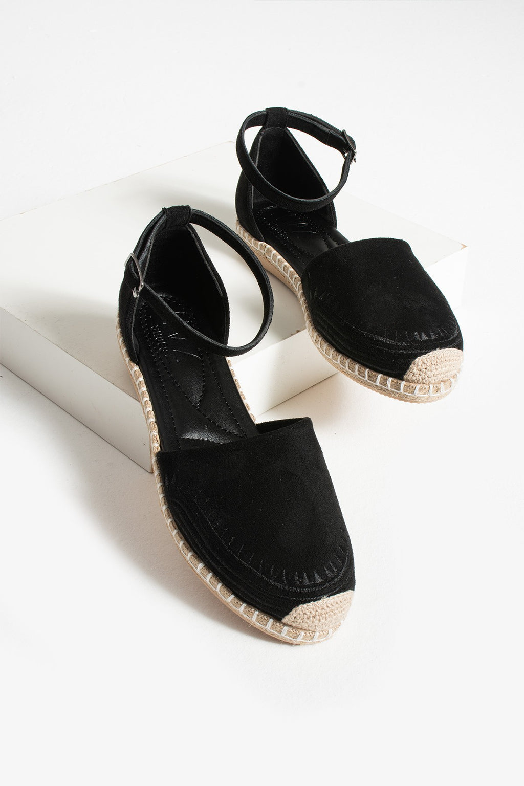 Siyah Kadın Nakışlı Espadril Hasır Taban Etnik