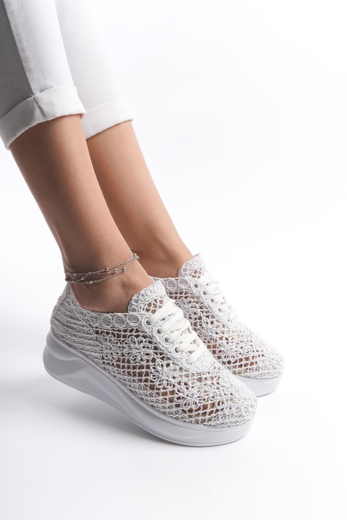 Kadın Örgü Bağcıklı Yüksek Taban Spor Ayakkabı Sneaker Casual Rahat Ergnonomik Ayakkabı