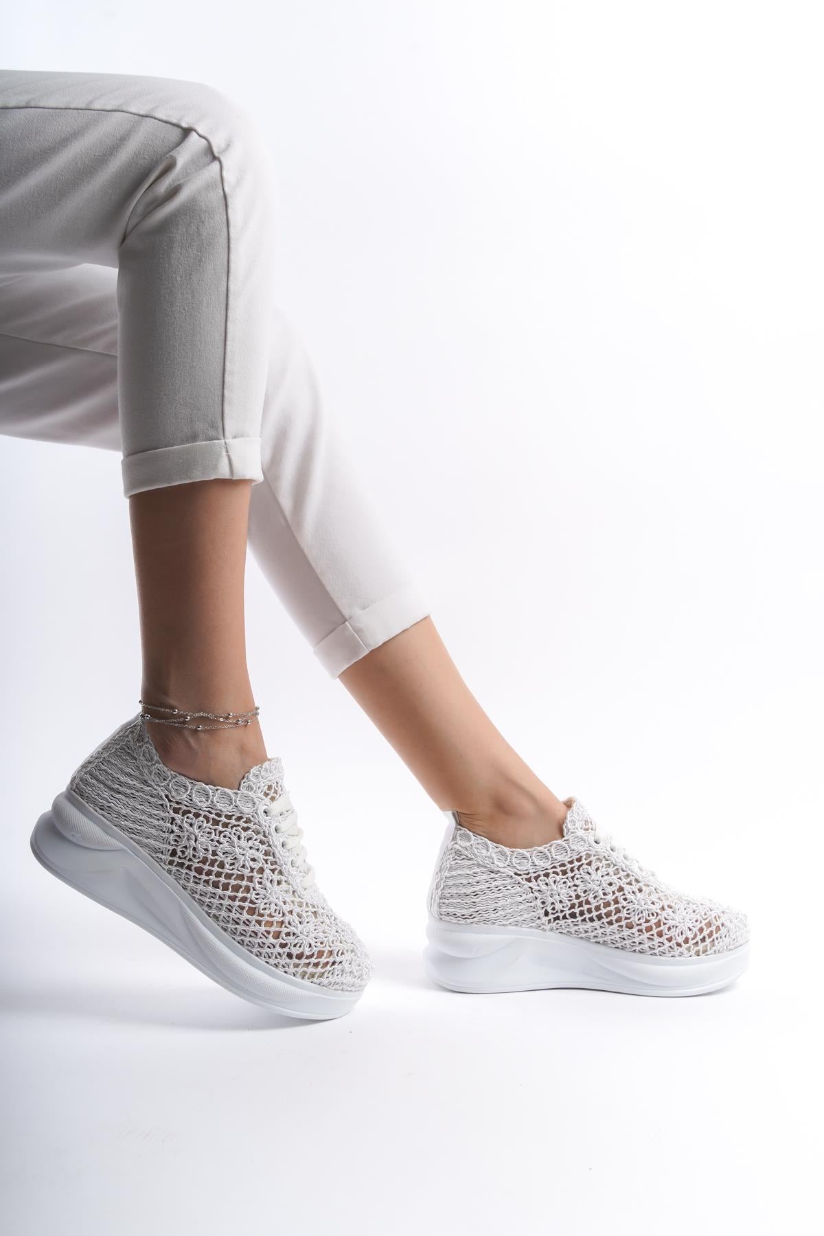 Kadın Örgü Bağcıklı Yüksek Taban Spor Ayakkabı Sneaker Casual Rahat Ergnonomik Ayakkabı