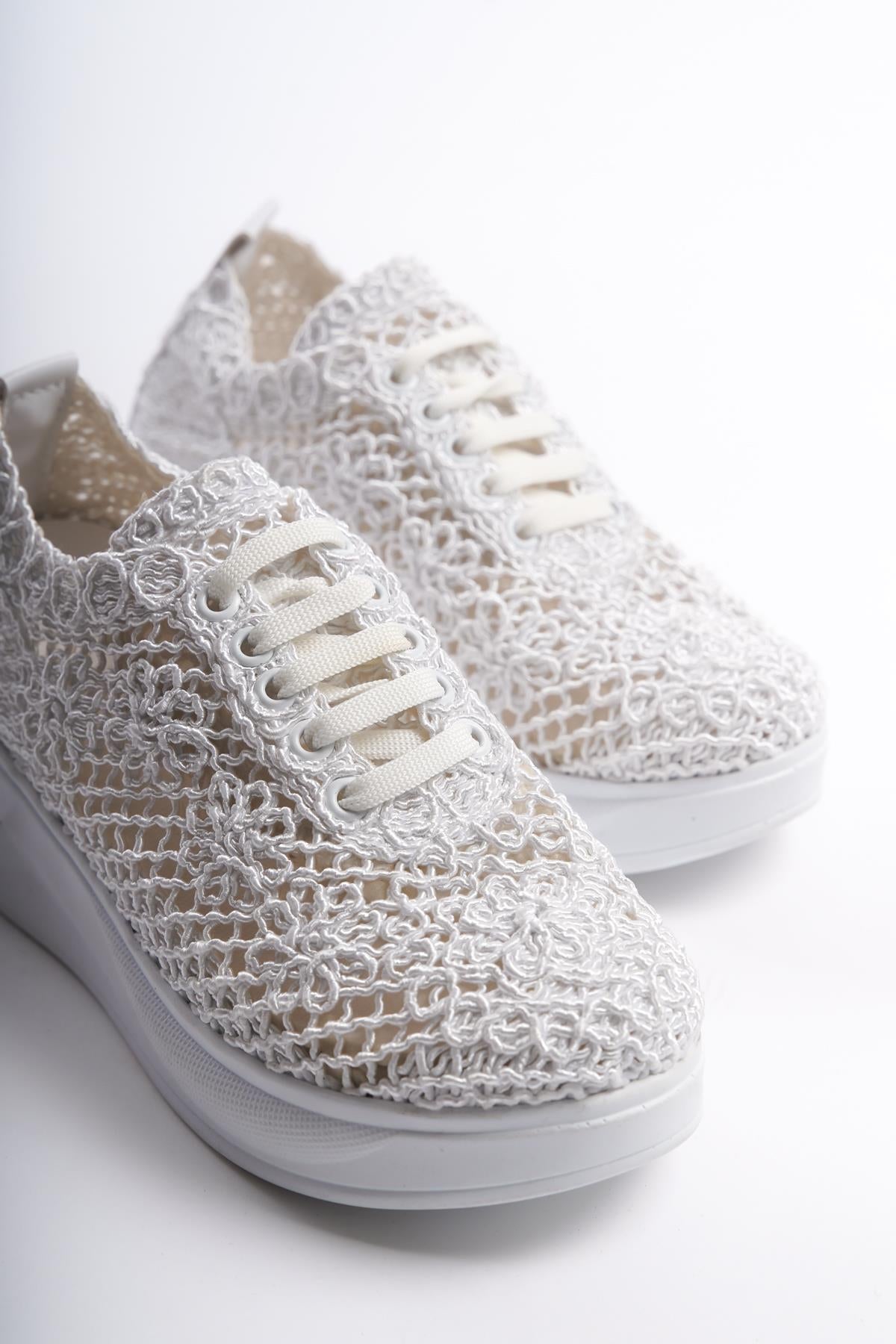 Kadın Örgü Bağcıklı Yüksek Taban Spor Ayakkabı Sneaker Casual Rahat Ergnonomik Ayakkabı