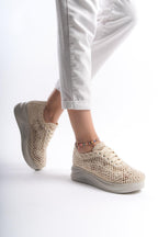 Kadın Örgü Bağcıklı Yüksek Taban Spor Ayakkabı Sneaker Casual Rahat Ergnonomik Ayakkabı