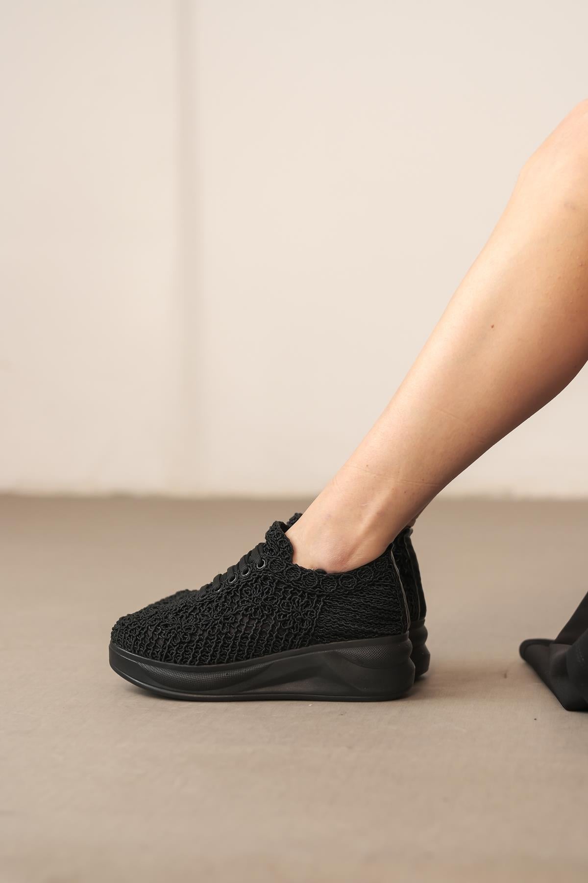 Kadın Örgü Bağcıklı Yüksek Taban Spor Ayakkabı Sneaker Casual Rahat Ergnonomik Ayakkabı