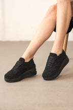 Kadın Örgü Bağcıklı Yüksek Taban Spor Ayakkabı Sneaker Casual Rahat Ergnonomik Ayakkabı