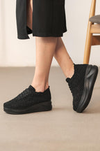 Kadın Örgü Bağcıklı Yüksek Taban Spor Ayakkabı Sneaker Casual Rahat Ergnonomik Ayakkabı