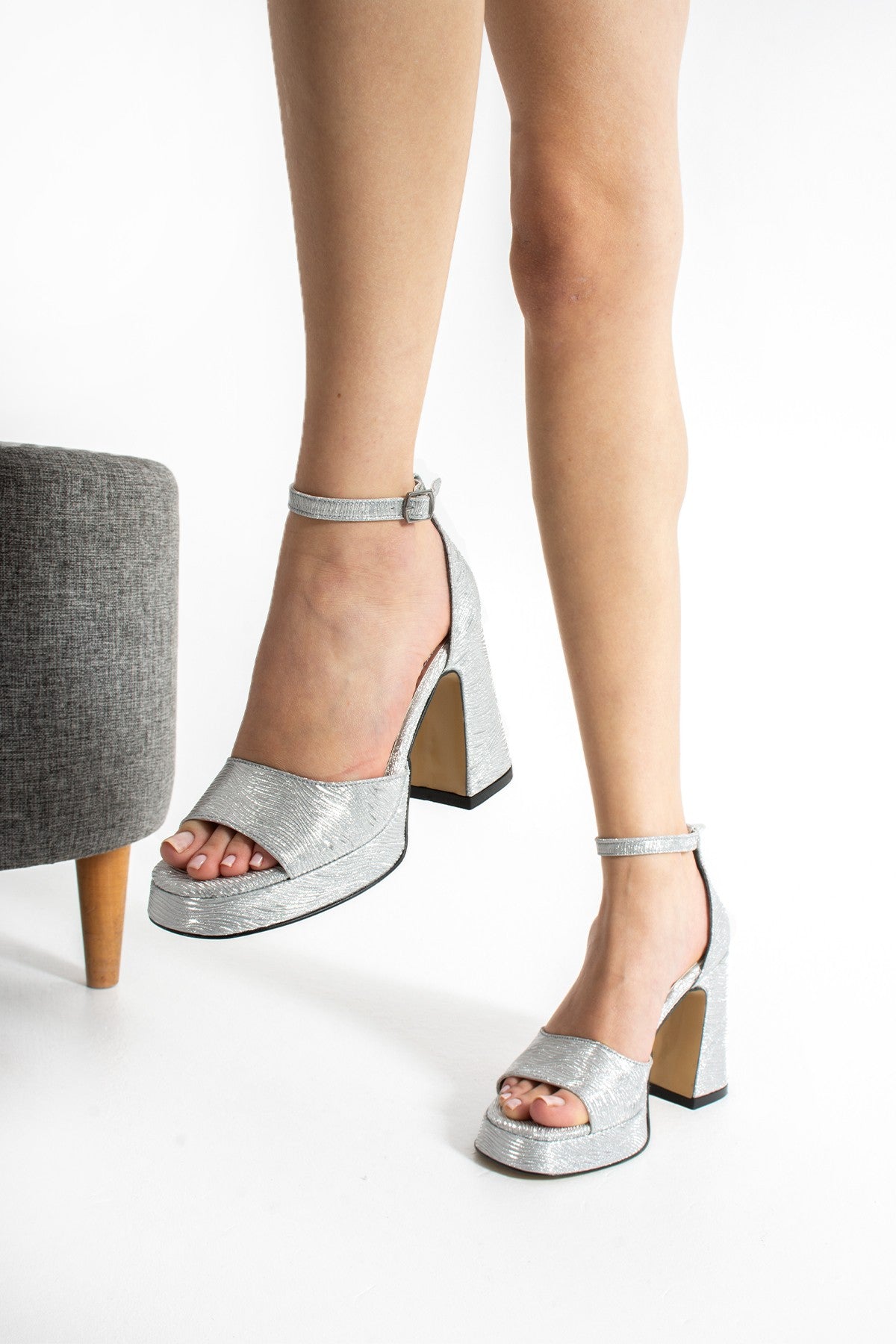 Gümüş Kadın Platform Topuklu Ayakkabı Rahat Ergonomik (10cm)