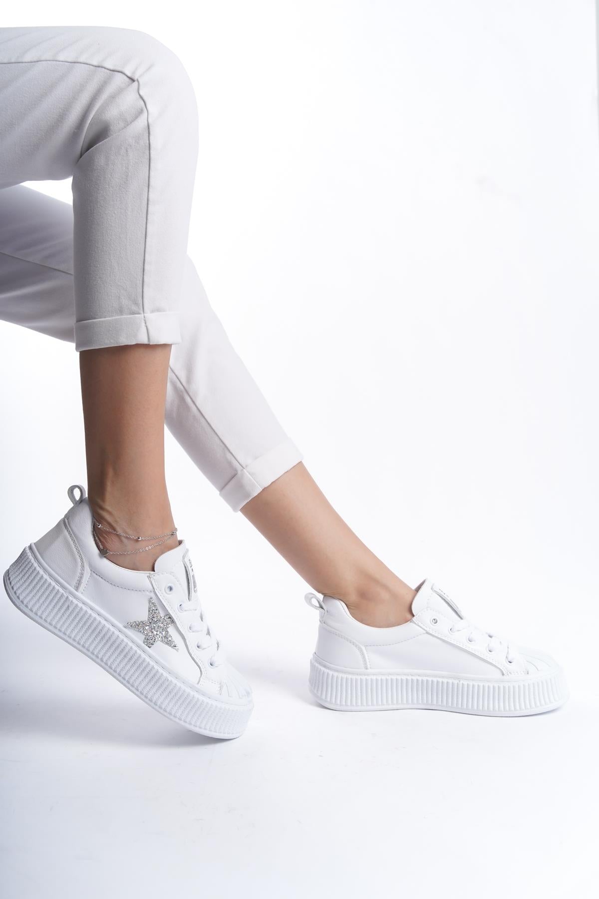 Beyaz Kadın Spor Ayakakbı Sneaker Yüksek Rahat Ergonomik